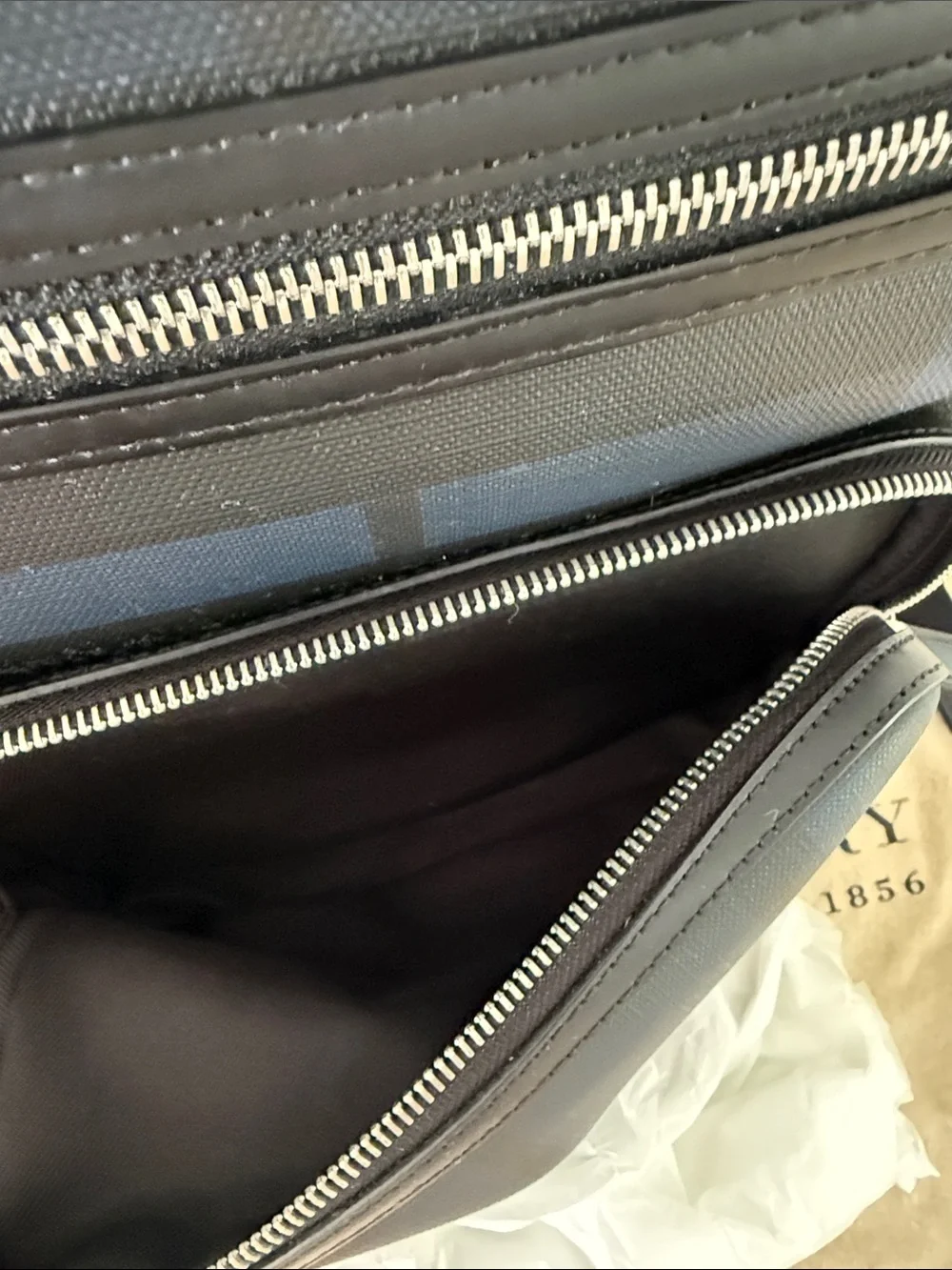 New Burberry Marden Black and Navy Check Leather-Trim Backpack